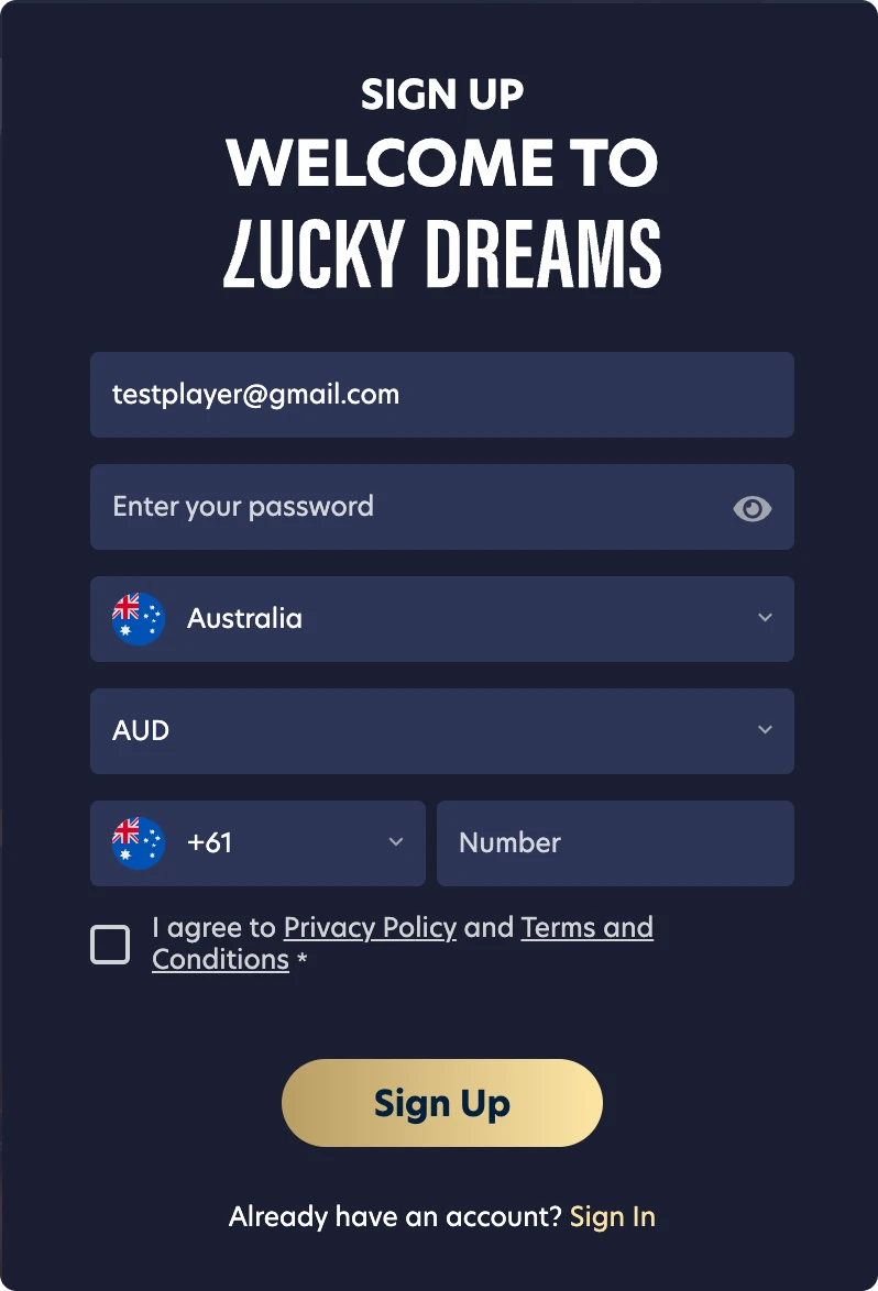 lucky dreams casino registration